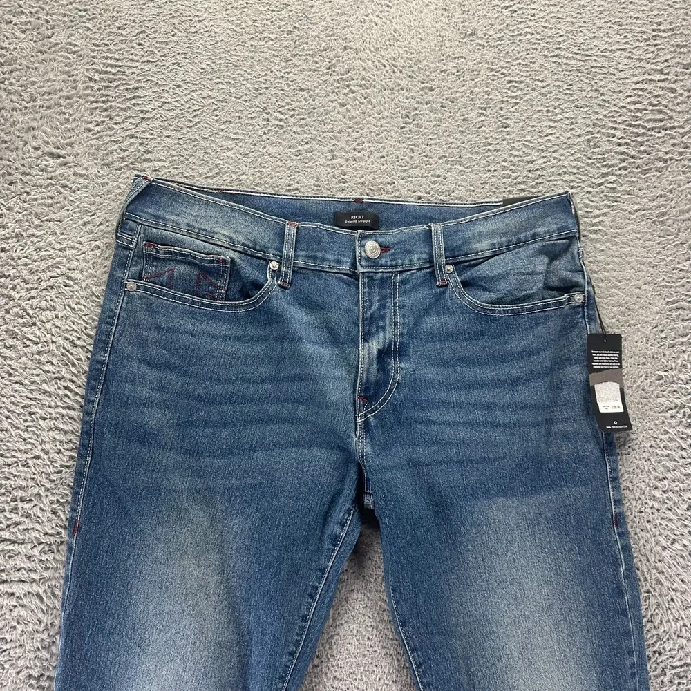 True Religion Ricky Jeans Men 38x34 Blue Cotton Denim Straight Relaxed Fit Faded